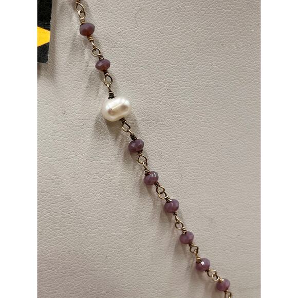 Sterling Silver White Freshwater Pearl Amethyst Beaded Single strand Necklace - Picture 8 of 11